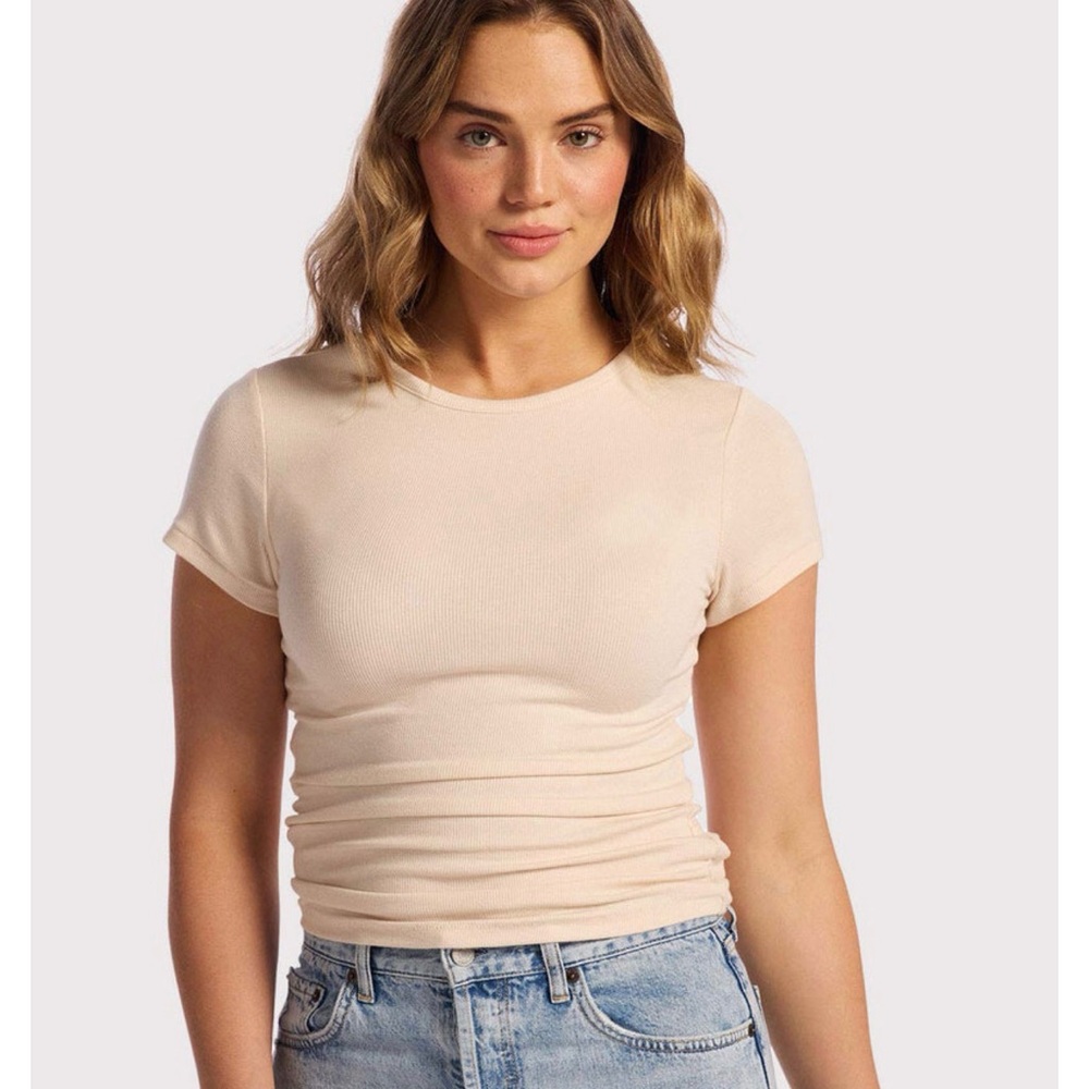 Nuuds slinky rib in Bone color Short Sleeve Tee XXL